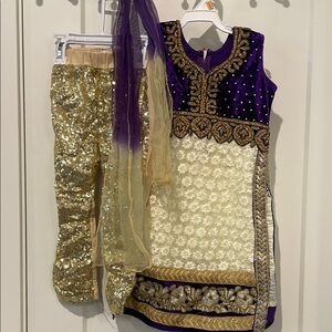 Girls Purple & Gold Embellished Dress Set